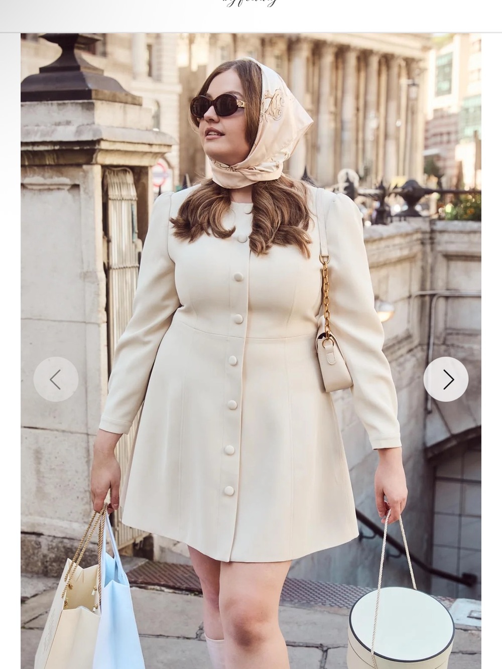 Cream Button-Front Mini Dress with Long Sleeves